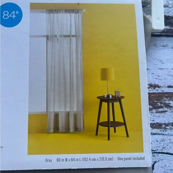 Set of 2 Room Essentials 84 inch Rod Pocket Sheer Curtain panels in Gray NEW - Picture 3 of 5